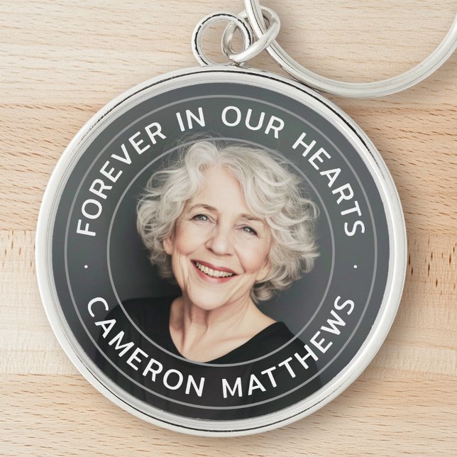 Porte-clés Pour toujours dans nos coeurs mémorial pleine phot (Forever in our hearts memorial full photo keychain)