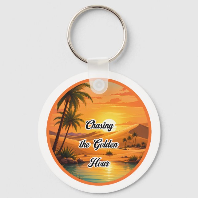 Porte-clés Poursuite de l'heure dorée Oasis du coucher de sol (Recto)