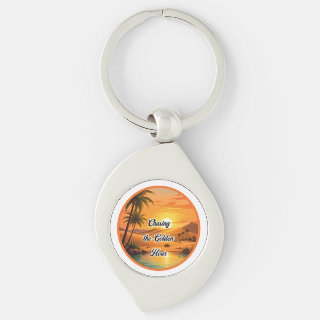 Porte-clés Poursuite de l'heure dorée Oasis du coucher de sol (Devant)
