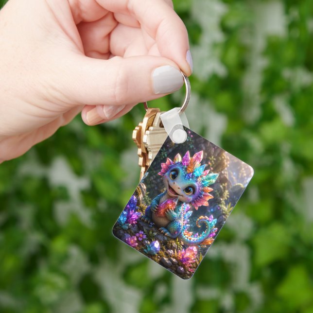 Porte-clés Pousse de cristal – Fantaisie de dragon de cristal (main)
