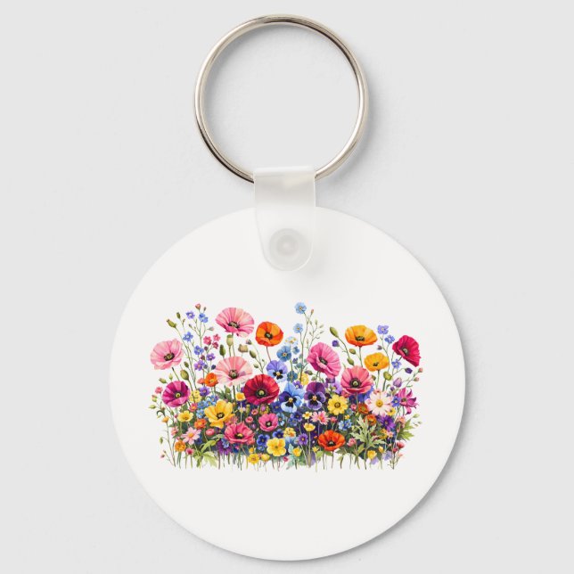 Porte-clés Prairie de fleurs sauvages avec des floraisons aqu (Recto)
