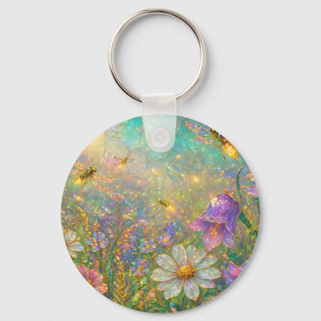 Porte-clés Prairie de fleurs sauvages avec libellules lumineu (Recto)