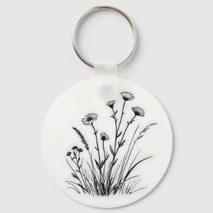 Porte-clés Prairie de fleurs sauvages Marguerites Art en lign