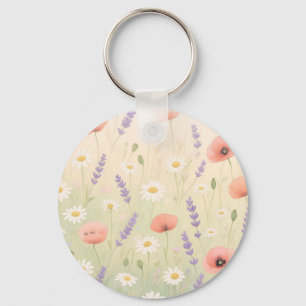 Porte-clés Prairie de fleurs sauvages pastel en floraison dou