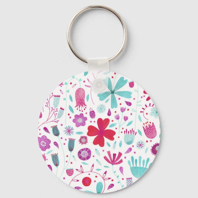 Porte-clés Prairie Fleurie Aquarelle Sarcelle (Recto)