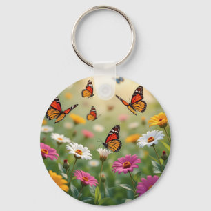 Porte-clés Prairie papillon motif sans couture Fleurs vibrant