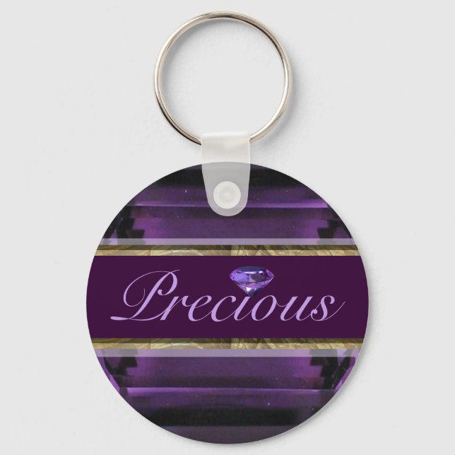 Porte-clés Précieux design de gemme violette, pourpre (Recto)