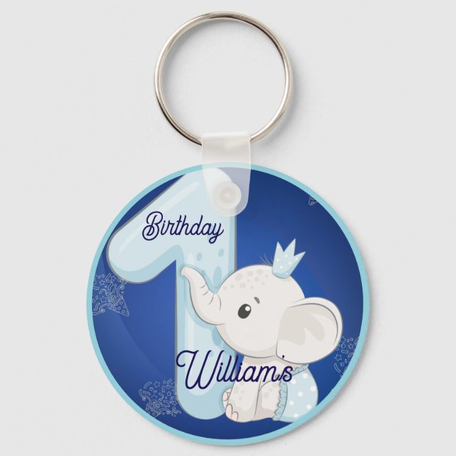 Porte-clés Premier anniversaire d'un éléphant bébé adorable (Recto)