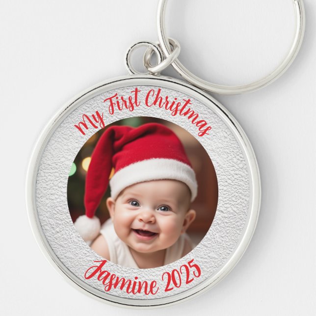 Porte-clés Premier Noël de bébé cercle premium personnalisabl (Devant)