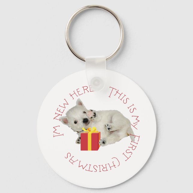 Porte-clés Premier Noël de chiot Westie (Recto)