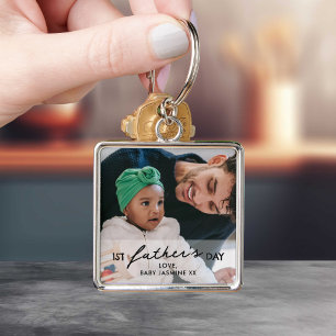 Porte-clés Première fête des pères Photo de bébé et papa