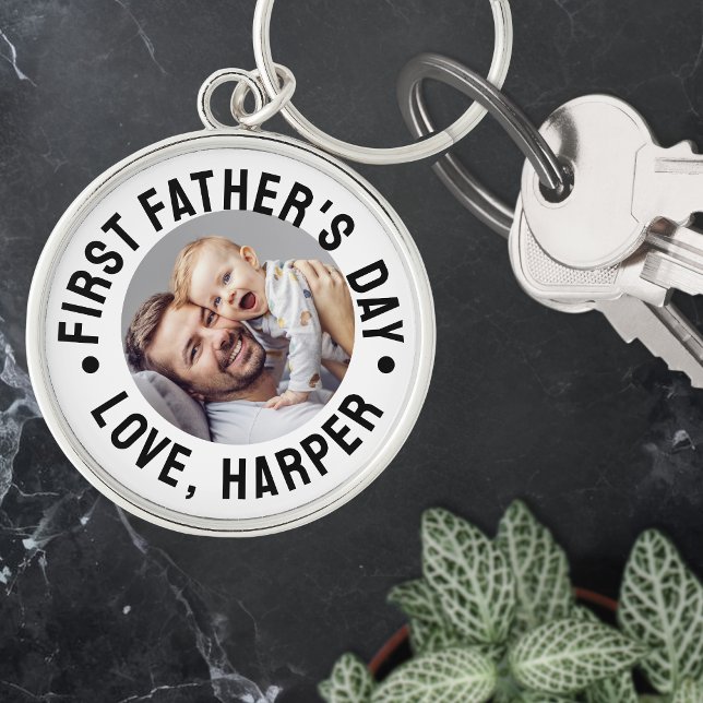 Porte-clés Première photo de la fête des pères (First Father's Day Photo Keychain)