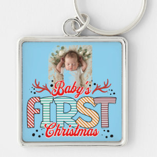 Porte-clés Première photo de Noël Rouge/ Bleu Personnaliser