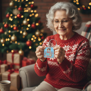 Porte-clés Première photo de Noël Rouge/ Bleu Personnaliser
