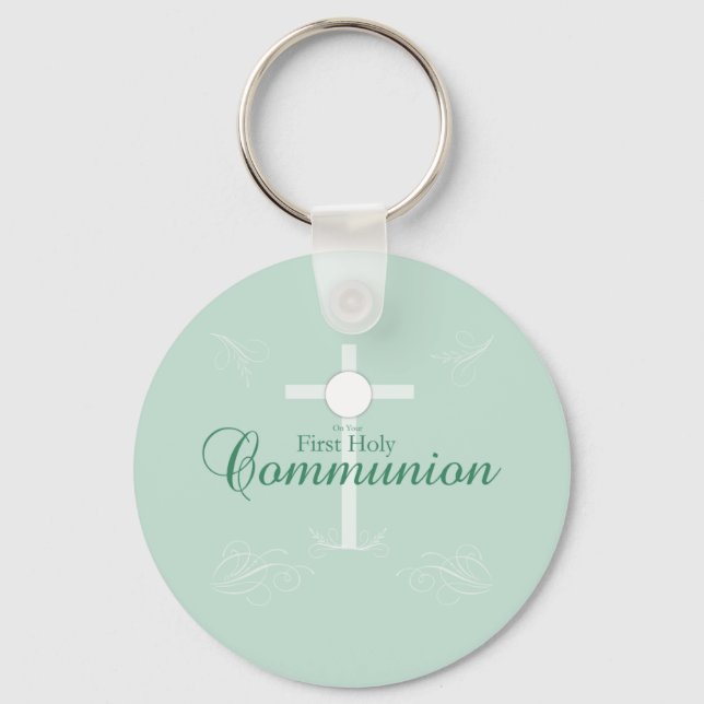 Porte-clés Première Sainte Communion, écriture en vert doux (Recto)