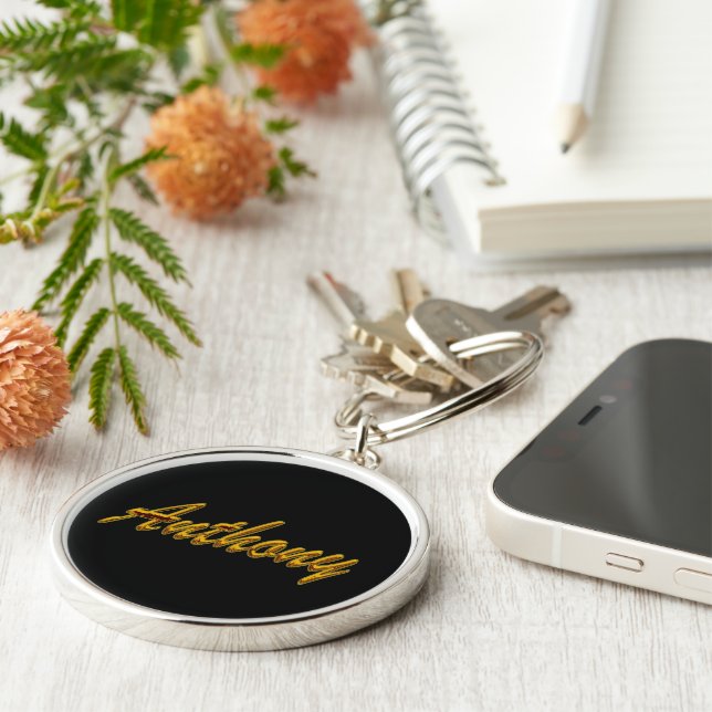 Porte-clés Premium Anthony Round en style noir (Côté)