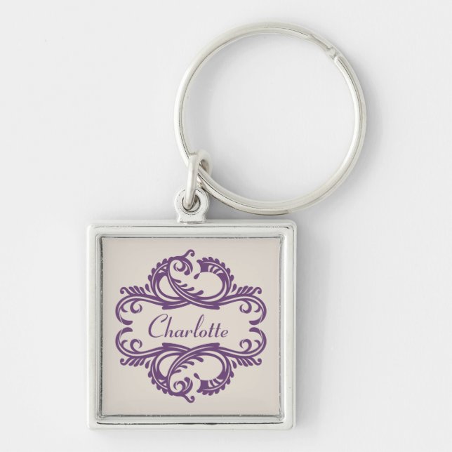 Porte-clés Premium Damask Chic Violet (Devant)