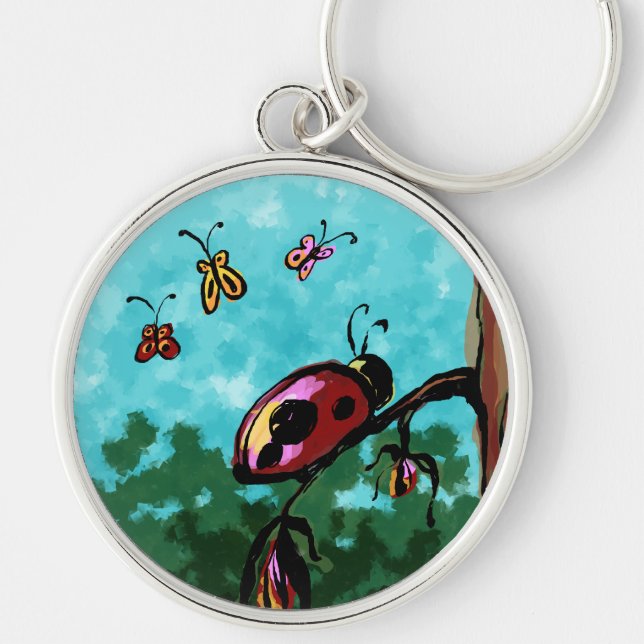 Porte-clés Premium Keychain, Ladybug on a Branch Painting (Devant)