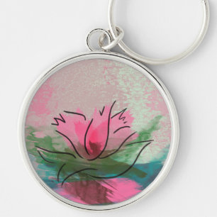 Porte-clés Premium, peinture de fleur rose