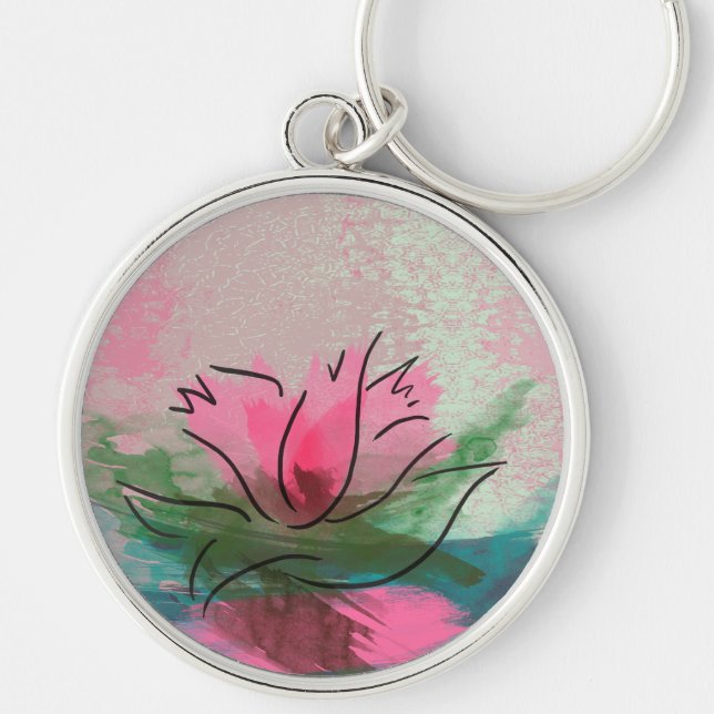 Porte-clés Premium, peinture de fleur rose (Devant)