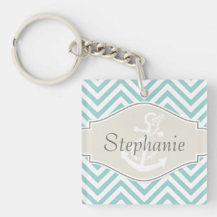 Porte-clés Preppy Chevron Stripe Modern Monogramme Nom