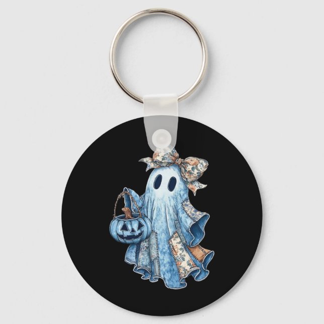 Porte-clés Preppy Denim Floral Fall Ghost Boo Denim Patchwork (Recto)
