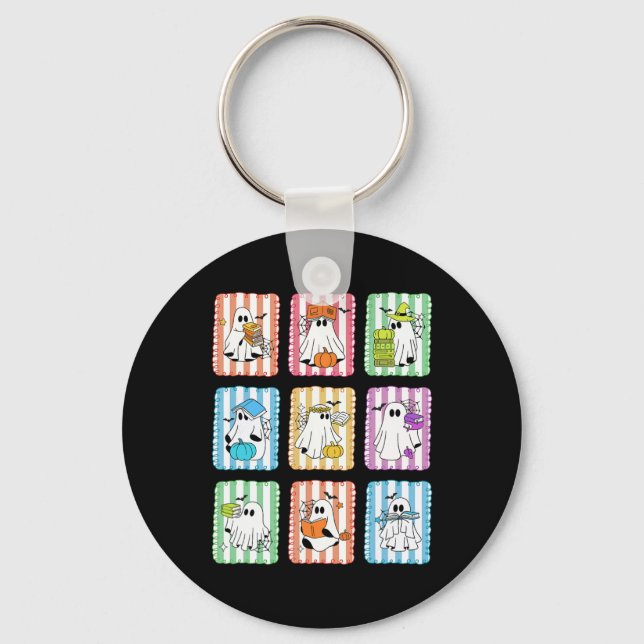 Porte-clés Preppy Ghost Lecture Livres Enseignant Halloween L (Recto)