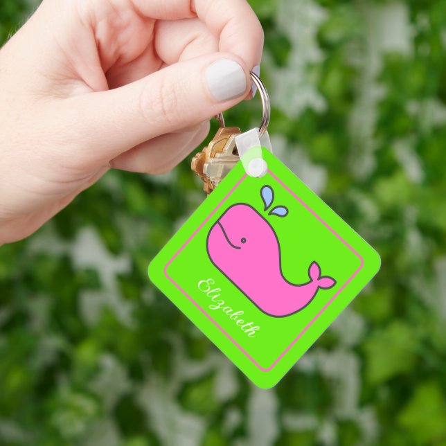 Porte-clés Preppy Pink et Green Whale Personnalisé (main)
