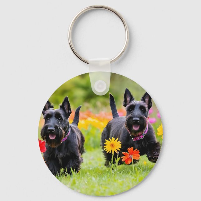 Porte-clés Prêter des Terriers écossais dans l'herbe et les f (Recto)