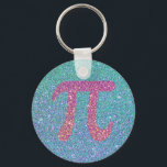 Porte-clés Pretty Faux Glitter Aquamarine Blue Pink Number Pi<br><div class="desc">Chic number pi keychain. Fun little accessory for a math lover. The design is dominated by a pretty pink symbol for the number pi. The background is a mix of aquamarine and blue. The whole design is made and printed to look like the surface is made of sparkling glitter.</div>