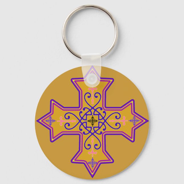 Porte-clés Pretty Gold et Pink Coptic Cross (Recto)