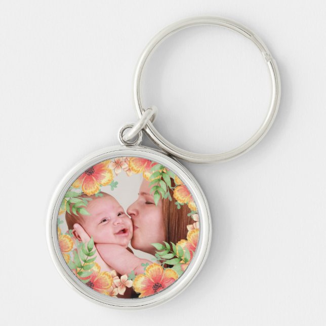 Porte-clés Pretty Orange Floral Custom Photo (Devant)