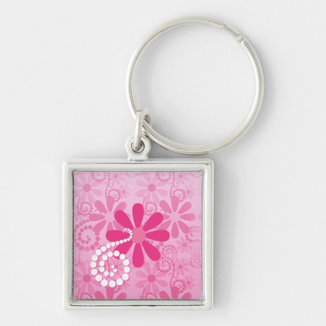 Porte-clés Pretty Pink Flowers Cute Retro Daisy Pattern (Devant)