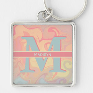 Porte-clés Pretty Pink Pastel Swirl Monogramme Nom initial