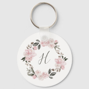 Porte-clés Pretty Pink Watercolor Flowers Monogram