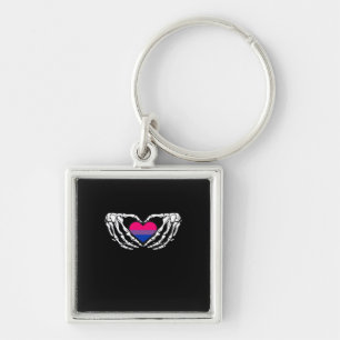 Porte-clés Pride Bisexuelle Squelette Halloween Bi Goth Coeur