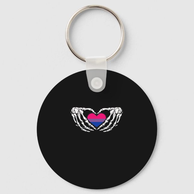 Porte-clés Pride Bisexuelle Squelette Halloween Bi Goth Coeur (Recto)