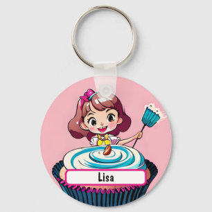 Porte-clés Princesse Cupcake Rose Avec Nametag Personnalisabl