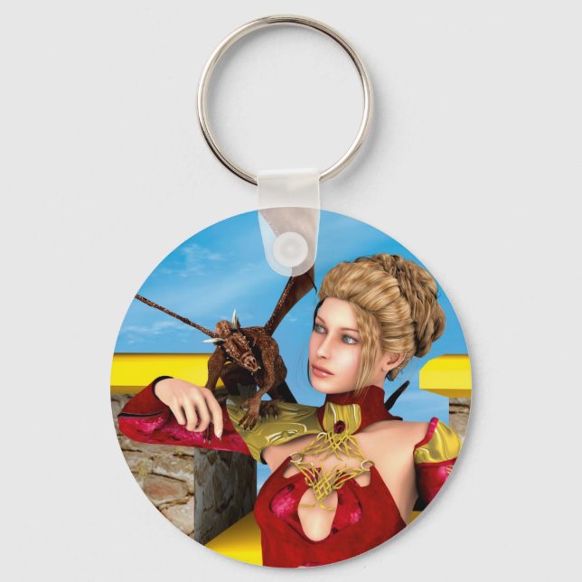 Porte-clés Princesse Dragon Fantastique Art Numérique (Recto)