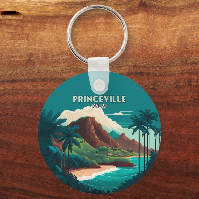 Porte-clés Princeville Kauai Hawaii Beach Mounts Retro (Recto)