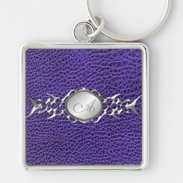 Porte-clés PRINTED Purple Croc and Pewter Monogram Keychain (Devant)