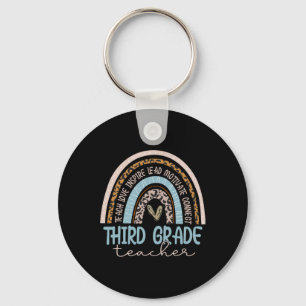 Porte-clés Professeur de troisième année Léopard Boho Arc-en-