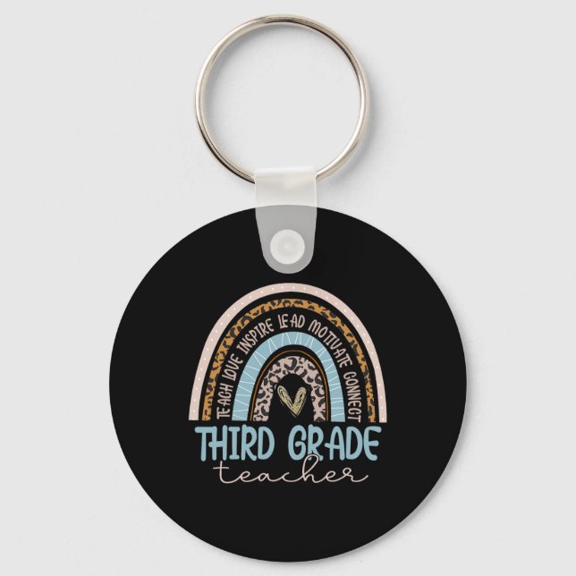 Porte-clés Professeur de troisième année Léopard Boho Arc-en- (Recto)