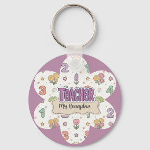 Porte-clés Professeur d'école violet motif de nombres