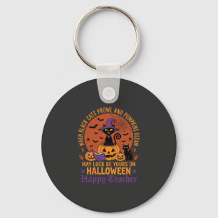 Porte-clés Professeur Halloween Chat Noir Citrouille Chance