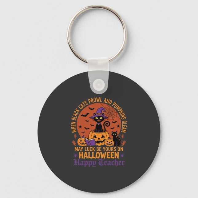Porte-clés Professeur Halloween Chat Noir Citrouille Chance (Recto)