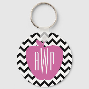 Porte-clés Professeur rose noir de monogramme de Chevron