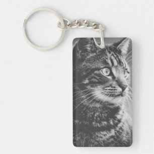 Porte-clés Profil tabby Gros yeux Noir et blanc