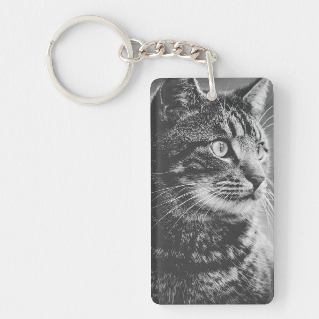 Porte-clés Profil tabby | Gros yeux | Noir et blanc (Devant)