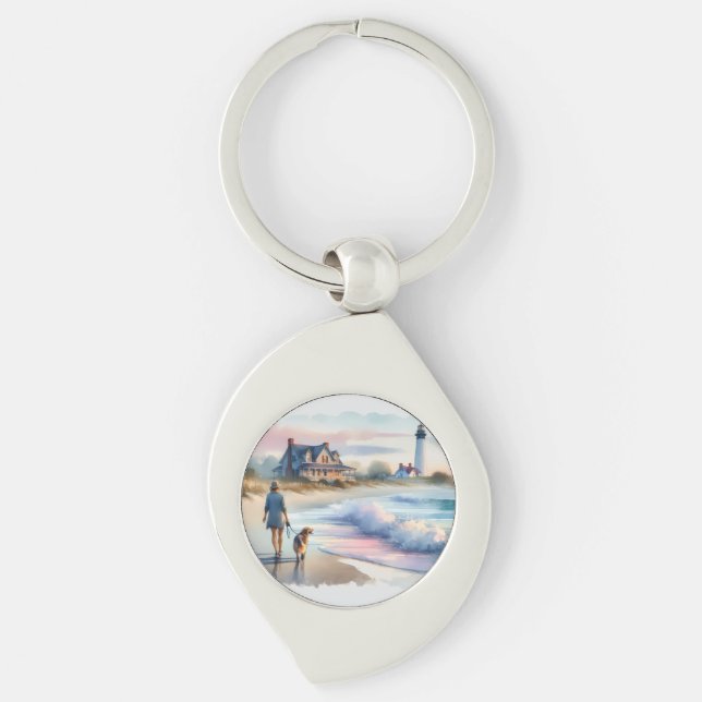Porte-clés Promenade côtière jusqu'au phare au coucher du sol (Devant)
